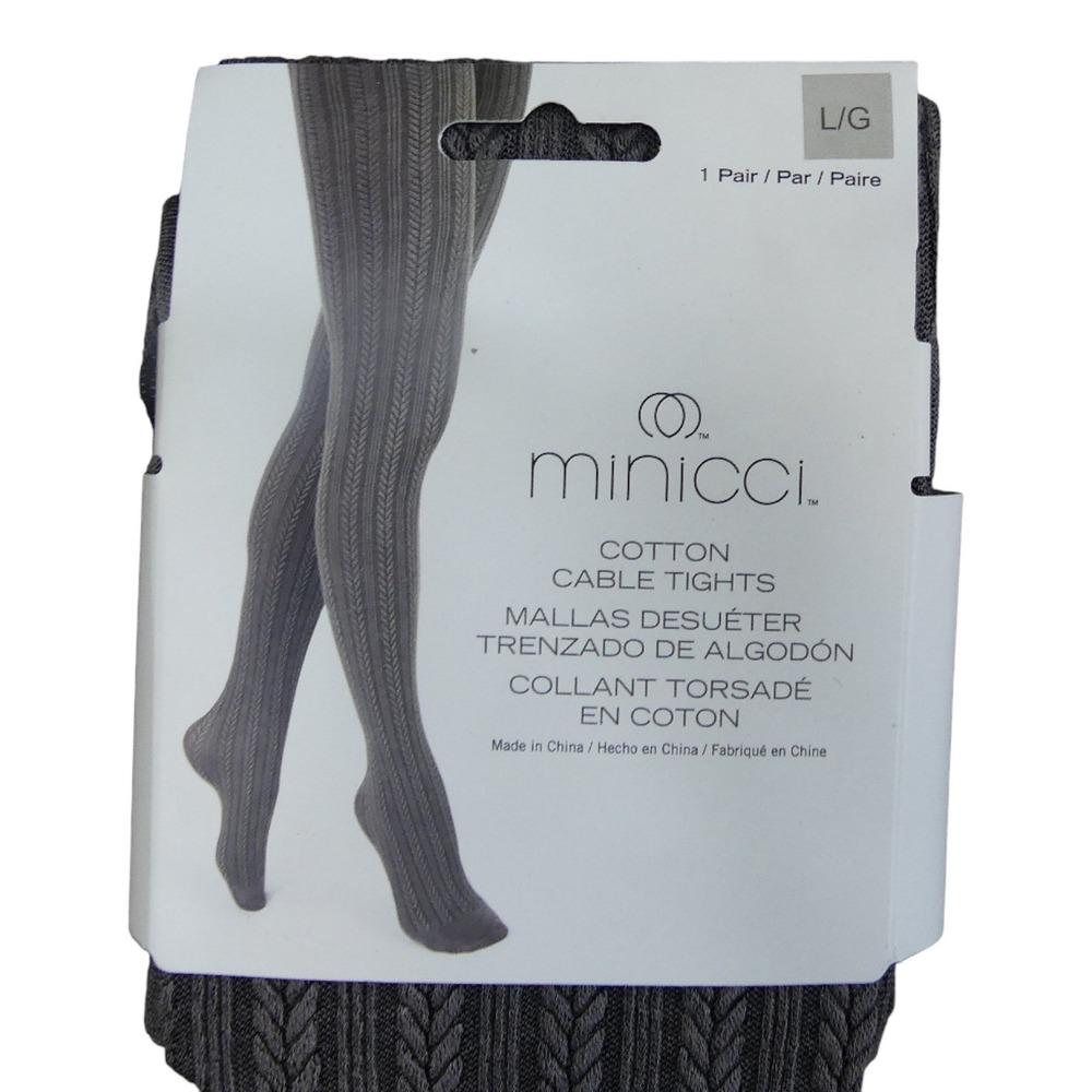 Minicci Cable Tights Womens L Gray NWT Cotton Blend Textured Knit